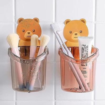 Xmart India Toothbrush Holders for Bathroom Waterproof Self Adhesive Wall Mount for All Types Tooth Brush, Toothpaste, Face-Cream, Lotion,Comb Teddy Bear Shaped with Water Drain Hole(2 Pcs)