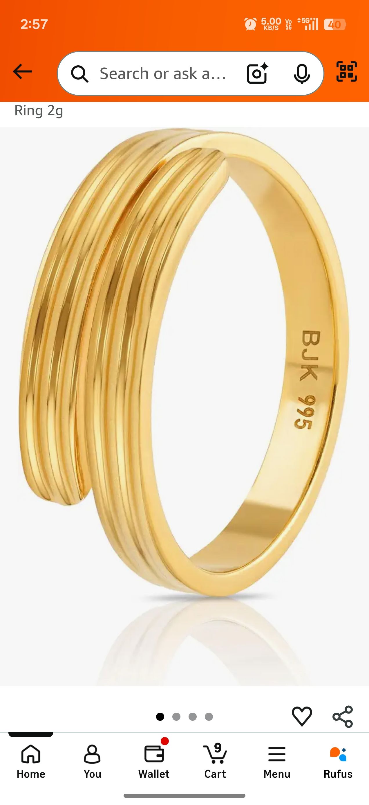 Bhima Jewels 24K 995 Purity Yellow Gold Vedhani Ring 2g