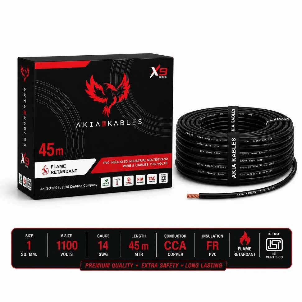 KABLES 1.0 Sqmm Electrical Wire|45m|Single Core|Copper|FR PVC Insulation Domestic Black 45 m Wire on Flipkart