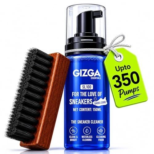 GIZGA Essentials 2-in-1 Shoe Cleaning Kit with 150ml Foam Spray & Beechwood Brush