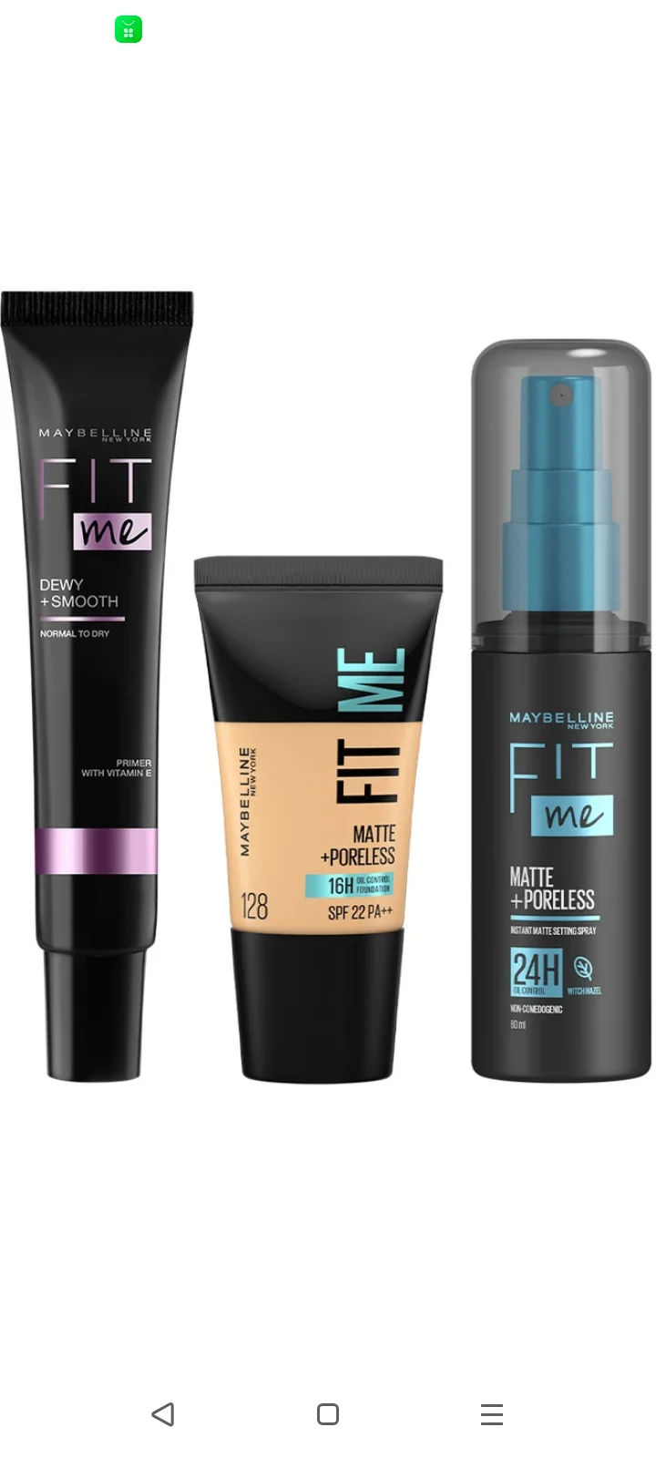 Take a look at this Fit Me : Primer, Fit me Foundation Tube-Shade 128, Transfer-proof Setting Spray on Flipkart