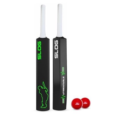 Jaspo Slog Plastic Cricket Kit | 34 Inch Bat Specially Designed for Tennis Ball & Wind Ball | Durable Cricket Set for Kids, Beginners & Casual Play (Slog Bat with 2pc Ball)