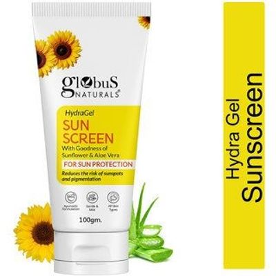Globus Naturals Hydra Gel Sunscreen 100g | SPF Sun Protection with Sunflower & Aloe Vera for All Skin Types