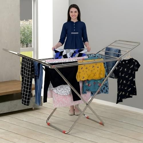 LiMETRO STEEL Stainless Steel Foldable Cloth Dryer Stand Double Rack Cloth Stands