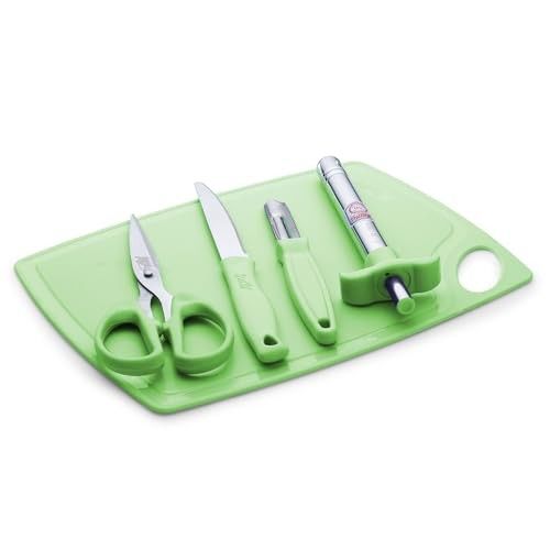 Anjali 5-Piece Kitchen Tool Set - 1 Chopping Board, 1 Knife, 1 Peeler, 1 Scissor, 1 Lighter - Essential Cooking & Food Prep Accessories for Home
