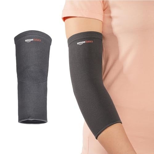 Amazon Basics Elbow Support Sleeve | Even Compression for Elbow Comfort | Breathable Fabric | Padded Design for Daily Stability | Unisex | Small