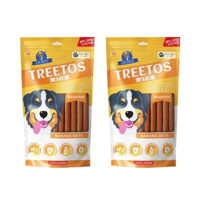Dr. Pets Pack of 2 (85g Each) Treetos Soft Dog Treats | Chicken Sticks for Puppies & Adult Dogs | Training Chew Snacks for All Breeds | Banana Oats Flavor