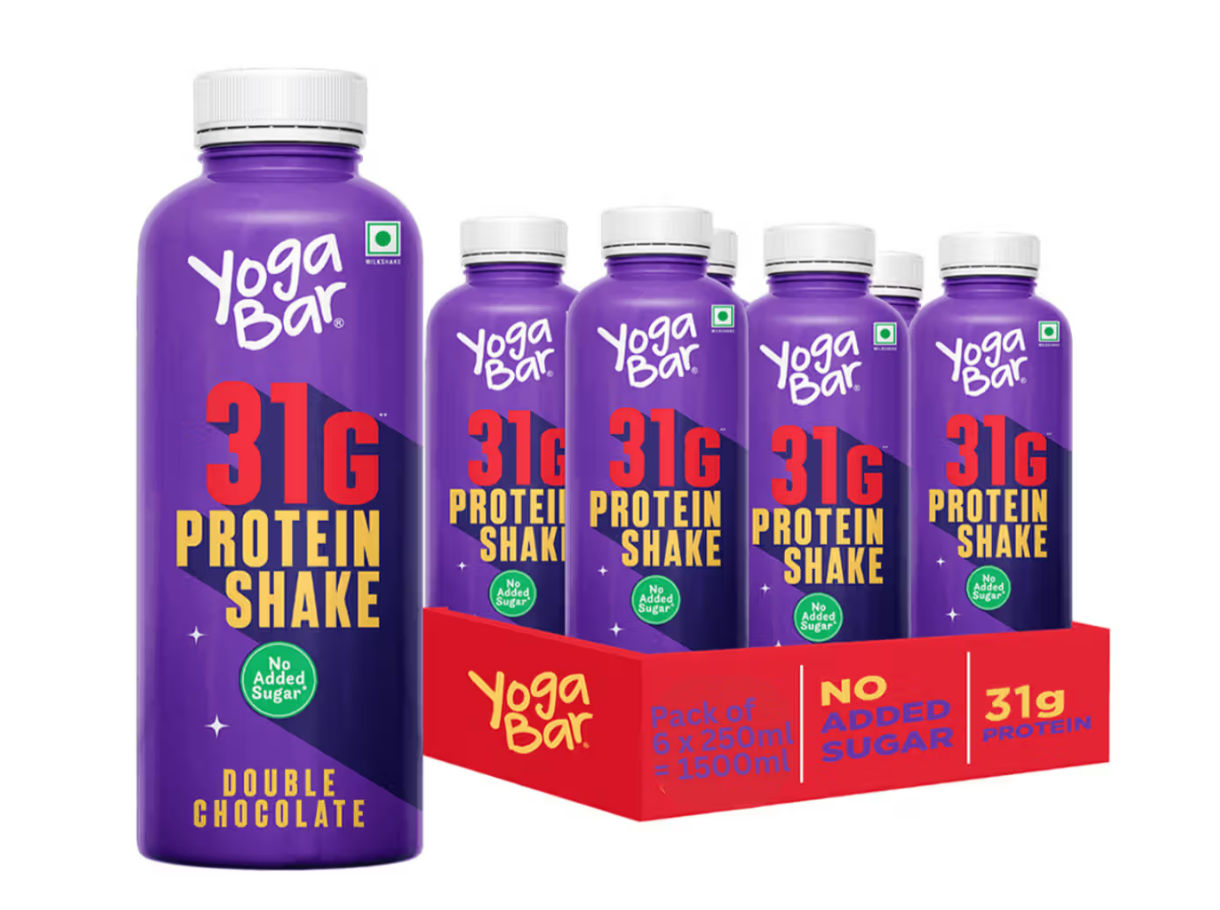 Yogabar 31g Protein Shake , Double Chocolate, No added sugar , Protein Milkshake Pack of 6, 1.5L