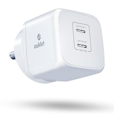 45W GaN Fast Wall Charger, with PD & PPS Support, USB 2C, 1A Port, BIS Certified,Compatible with All iPhones, iPads, Samsung Galaxy, Smartwatch and All Android Mobiles,White
