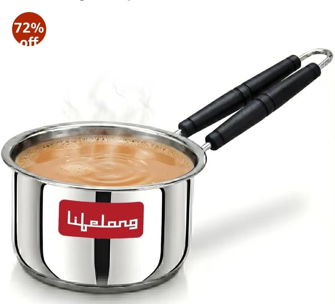 Lifelong Stainless Steel Heavy Bottom Saucepan | 1.5liter, 17cm Saucepan with Handle