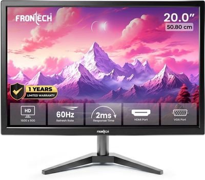 Frontech - 50.8 cm (20 inch) HD LED Backlit VA Panel with HDMI, VGA Monitor (MON-0054) (Adaptive Sync, Response Time: 2 ms, 60 Hz Refresh Rate)