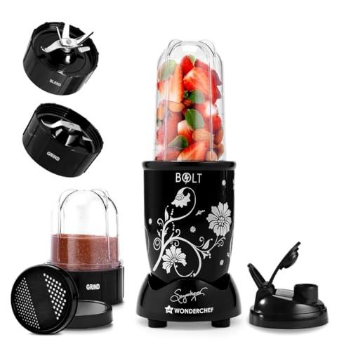 Wonderchef Nutri-blend BOLT 600W 22000 RPM Mixer Grinder Blender (Black) - 2 Unbreakable Jars with Sipper Lid & Full Copper Motor