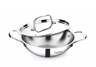 Crystal TriPro -Triply Stainless Steel Kadai with Lid - 18 cm (Induction Bottom)