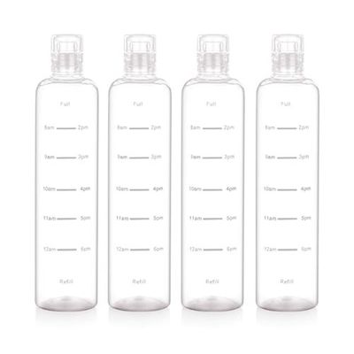 ATTRO Crystal 600ml Plastic Water Bottle BPA Free Leakproof, Fridge Safe with Time Marker to Track Hydration, Encourages Water Intake Set of 4- Transperent Clear