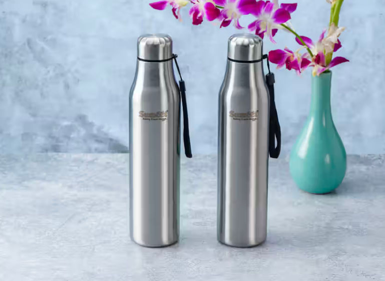 Instamart - (2 Bottles) Sumeet Alpha-Aqua Stainless Steel Leak Proof Water Bottle 1L each