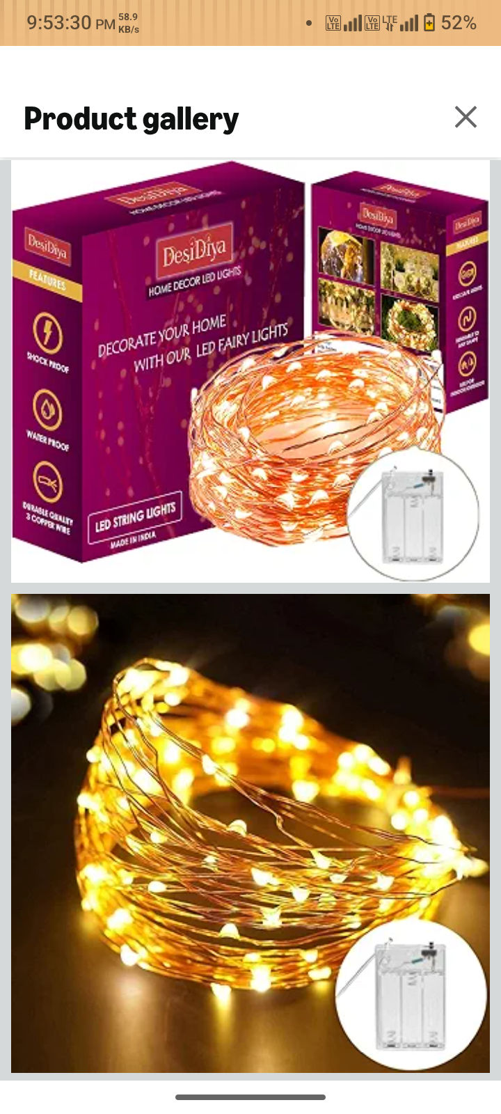 Desidiya 3AA Battery Powered Copper String Decorative LED Fairy Lights Warm White, 10 Meters, 100 LED's (Pack of 1)