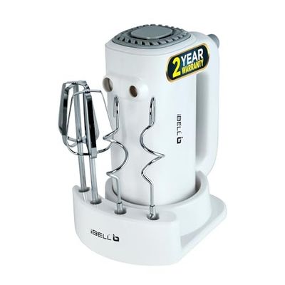 iBELL WHISK350 Electric Hand Mixer - 350W with 5 Speed Control, Stainless Steel Beaters & Dough Hooks for Baking, Whipping & Mixing (White)