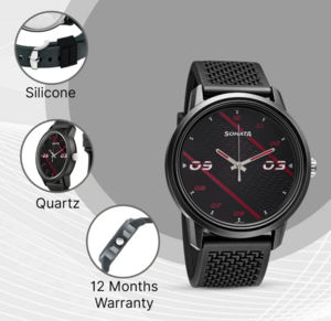 (Lowest) Sonata Volt Black Dial Black Polyurethane Strap Analog Watch @255(using 90sc)
