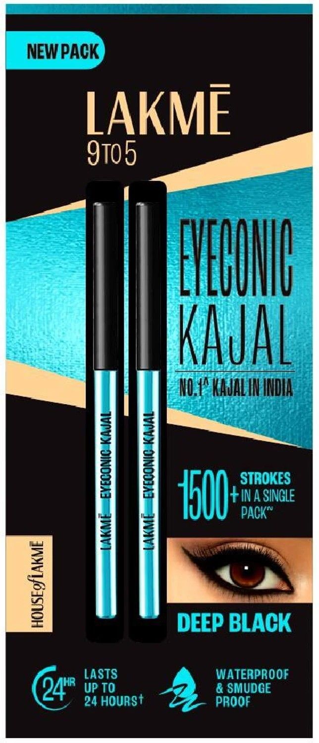 Lakmé 9 to 5 Eyeconic Kajal Twin Pack, lasts upto 24hrs, Pack of ...more
