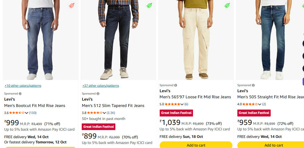 Levi's Men's Bootcut Fit Mid Rise Jeans upto 70% off