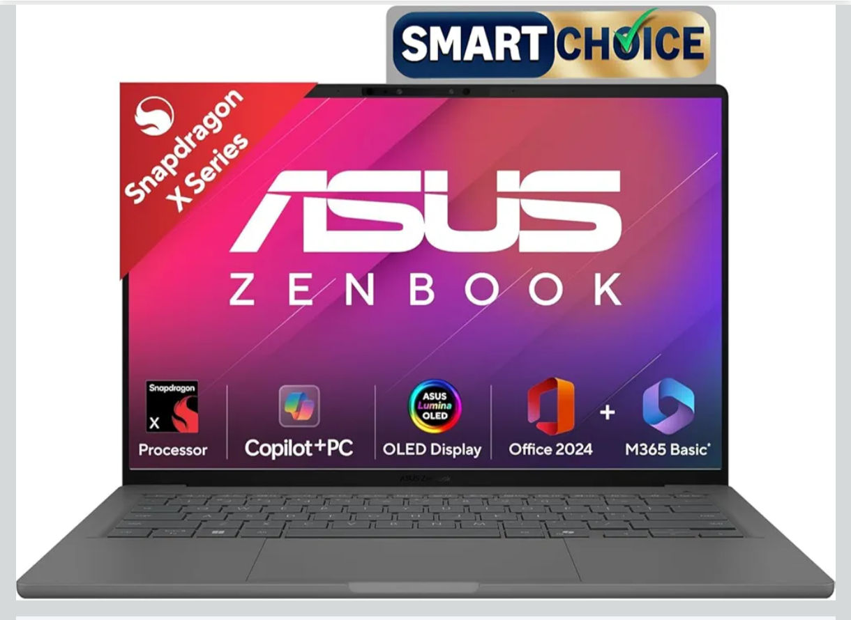 ASUS Zenbook A14 OLED (2025),Smartchoice,Qualcomm Snapdragon X,Copilot+PC,0.9kg Light-Weight,14"(35 cm),32hrs Battery Life*,16GB,512GB,Win 11,MSO 2024,M365 Basic-1yr,AI PC,Metal Body,UX3407QA-QD259WS