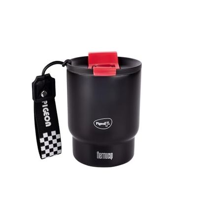 Pigeon Thermocup 350 ml: Stainless Steel Vacuum Insulated Coffee Cup/Tumbler for Hot and Cold Drinks, BPA-Free, Leak-Proof, Coffee Mug with Double Lid - Ideal for Car, Home, Office, Travelling|Black