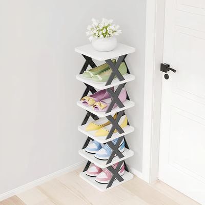 Arto Space Organizer Multi-Purpose 4 Layer Folding Shoe Rack, Stackable Shelf, Space-Saving, Easy Assembly and Stable in Structure, Corner Storage Organizer for Home, Kitchen, Garage (6 Layer)