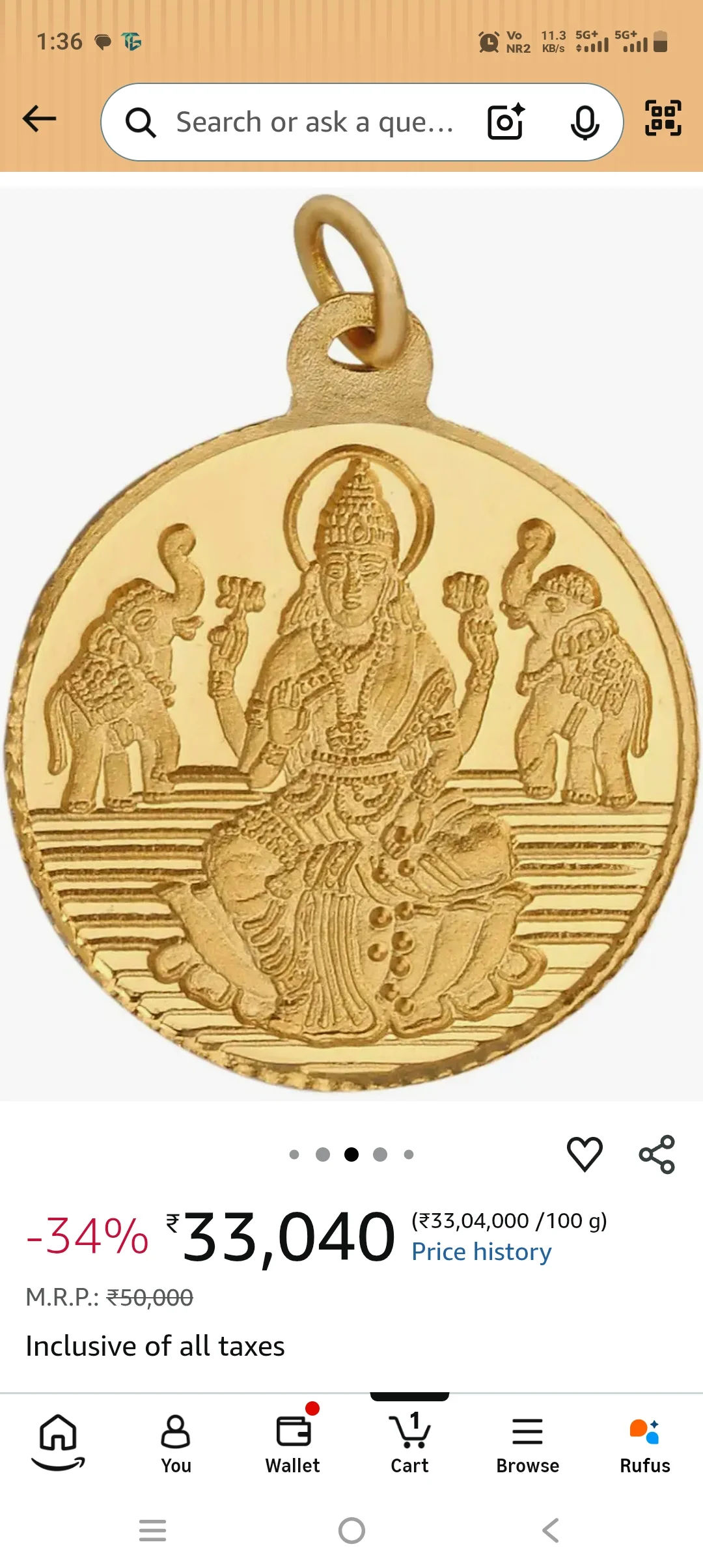 BANGALORE REFINERY 2GM GOLD PENDANT (24K)