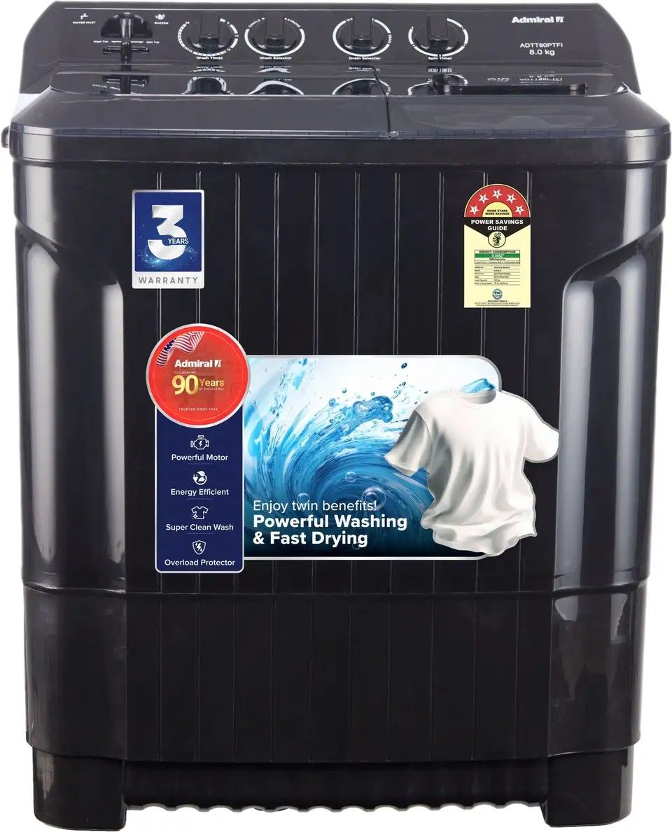 Admiral 8 kg Semi Automatic Top Load Black (ADTT80PTFI)