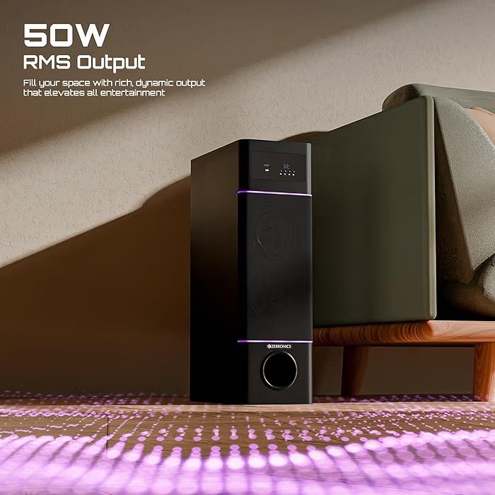 Zebronics Tower Speaker, 50W, 10.16cm Subwoofer Driver, 2X 7.62cm Full Range Drivers, 2-Way Design, Bluetooth v5.1