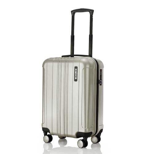 HRX Force Cabin Size Silver Polycarbonate Hard Shell Suitcase - Premium Travel Trolley Bag with 8 Spinner Wheels, Number Lock & Water Resistant Body