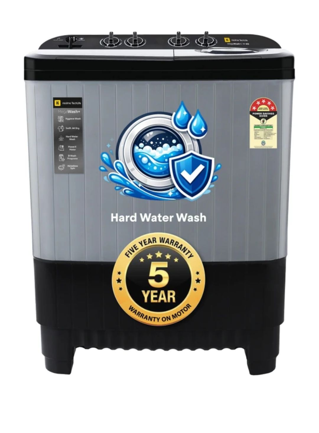 realme TechLife washing Machine 11 kg with Hard Water Wash Protection and Swift Jet Dry Semi Automatic Top Load Grey (RMSA1105NNNDGR)
