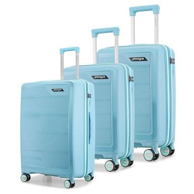 Provogue Spectrum Hard-Sided PP Trolley Bag Set of 3 | Expandable Space with 8 Wheels Trolley Bags for Travel |Lightweight with Combination Lock|5 Year Warranty (Frost Fade Blue)