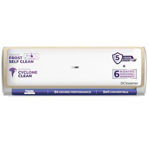 Haier 1.5 Ton 5 Star Twin Inverter Split AC (Turbo Cooling, Energy Saving & Self-Clean, 5 in 1 Convertible, Copper, 2-way Swing, Cools in 10 Sec at 54°C, 2026 Model, White)-HSA52VP-G5NB-I