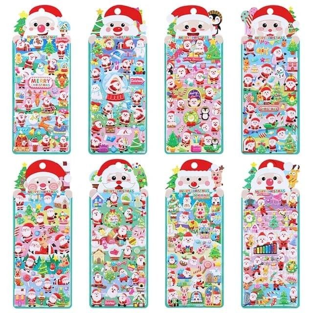 Crackles Kawaii Stickers Set - Set of 8 Christmas Themed Santa and Items Stickers, DIY 3D Puffy Stickers for Boys & Girls, Aesthetic Sticker, Cute Stickers, Self Adhesive Stickers Set (Pack of 8)
