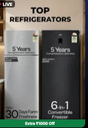 livetv Extra ₹1000 on Refrigerators