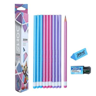 Doms Zoom Ultimate Dark Pencil Box Pack | Triangular Shape For Easy Holding & Comfort | Free Eraser & Sharpner With Each Box | Dark & Neat Handwriting | Pack Of 50 Pencils, Ink black