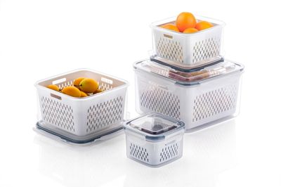 Arto Food Storage Containers with Ventilated Produce Saver Baskets | Set of 4