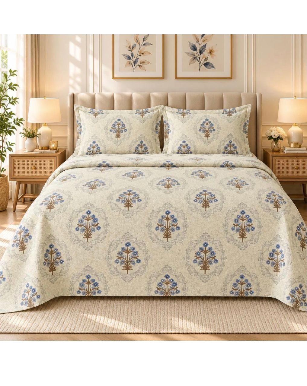 BSB HOME 240 TC Premium Floral Printed Double Bedsheet with 2 Pillow Covers