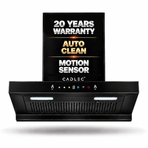 CADLEC PeakFlow 60cm T-Shape Kitchen Chimney | 1400 m³/hr High Suction, Filterless Auto Clean, Touch & Gesture Control, Oil Collector | 20Y Motor & 5Y Comprehensive Warranty | Black