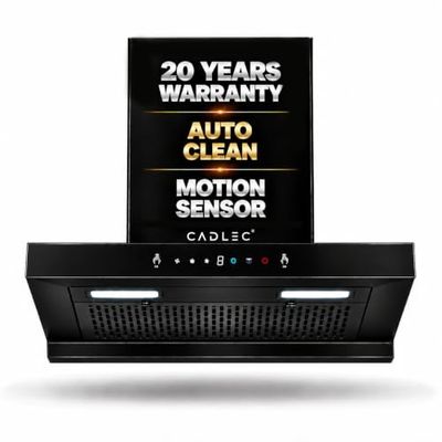 CADLEC PeakFlow 60cm T-Shape Kitchen Chimney | 1400 m³/hr High Suction, Filterless Auto Clean, Touch & Gesture Control, Oil Collector | 20Y Motor & 5Y Comprehensive Warranty | Black