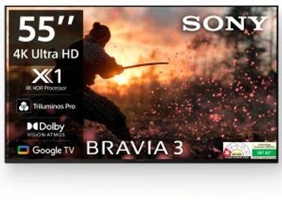 SONY Bravia 3 138.8 cm (55 inch) Ultra HD (4K) LED Smart Google TV with Dolby Vision| Dolby Atmos | Feature for Playstation 5 (K-55S30B)