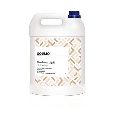 Amazon Brand - Solimo Liquid Handwash, Refill Can | Honey & Almond | 5 Litre | Fights Germs | Ph-Balanced Formula | No Added Triclosan & Parabens
