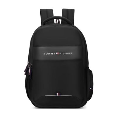 Tommy Hilfiger Joshua Polyester Unisex 15 Inch Laptop Backpack - Black | 21 Ltr Capacity| Padded & Adjustable Strap | Water Resistant | 3 Compartment | Water Bottle Holder | USB Cable holder Pocket