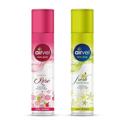 Airvel Room freshener Spray Pack of 2 (RoseFresh & Lemon,125g Each) [Apply coupon]