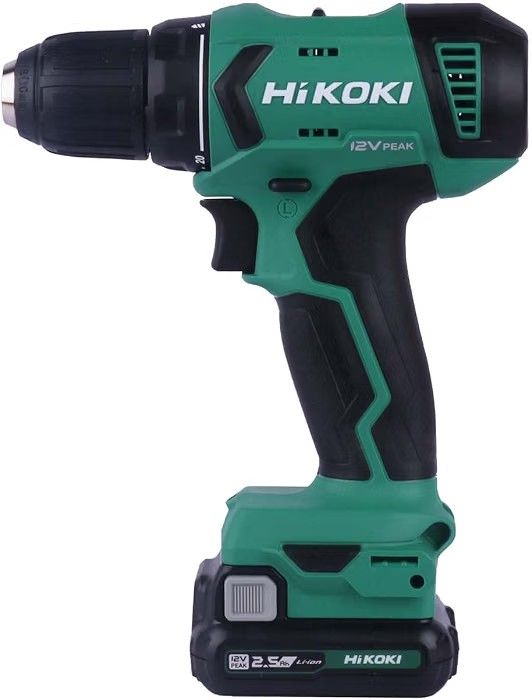 HIKOKI Ds12Dasfz- Cordless Driver Drill, 12V Peak With 10Mm Drill Chuck, 1400 Rpm And 38 Nm Tightening Torque, 6Mm Hex Bit Shank, 1.2 Kg, 2 Batteries
