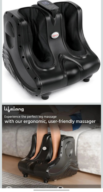 Lowest Lifelong Foot & Calf Massager Machine for Pain Relief | 3 Adjustable Intensity Levels| Electric Massager with Digital Display | Feet Massage for Blood Circulation & Soothing Heat - Max Temp upto 42°