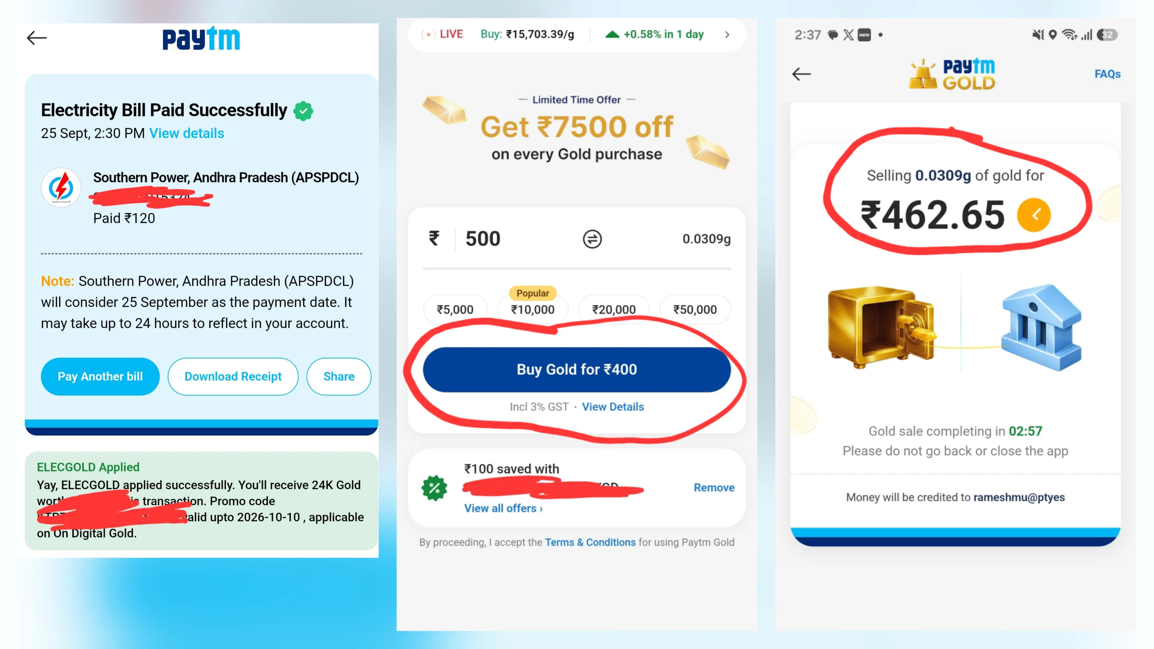 Paytm Pay a min ₹100 Electricity bill & get Flat ₹100 Off Gold coupon