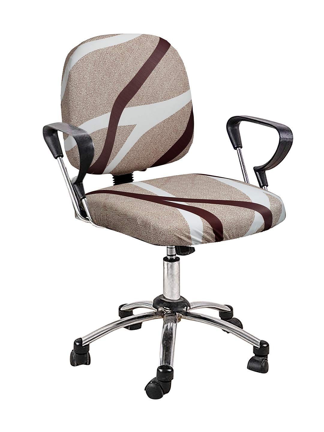 Cortina Corporate Office Chair Covers | Removable Chair Protector | Executive Rotating Chair Seat Case | Stretch Elastic Polyester Spandex Fabric | Abstract Print - Light Brown | Chair Cover Set of 1