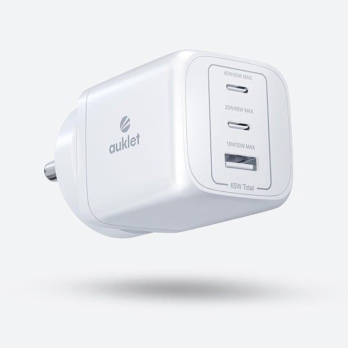 Auklet 65W GaN Fast Wall Charger, with PD & PPS Support, USB 2C, 1A Port